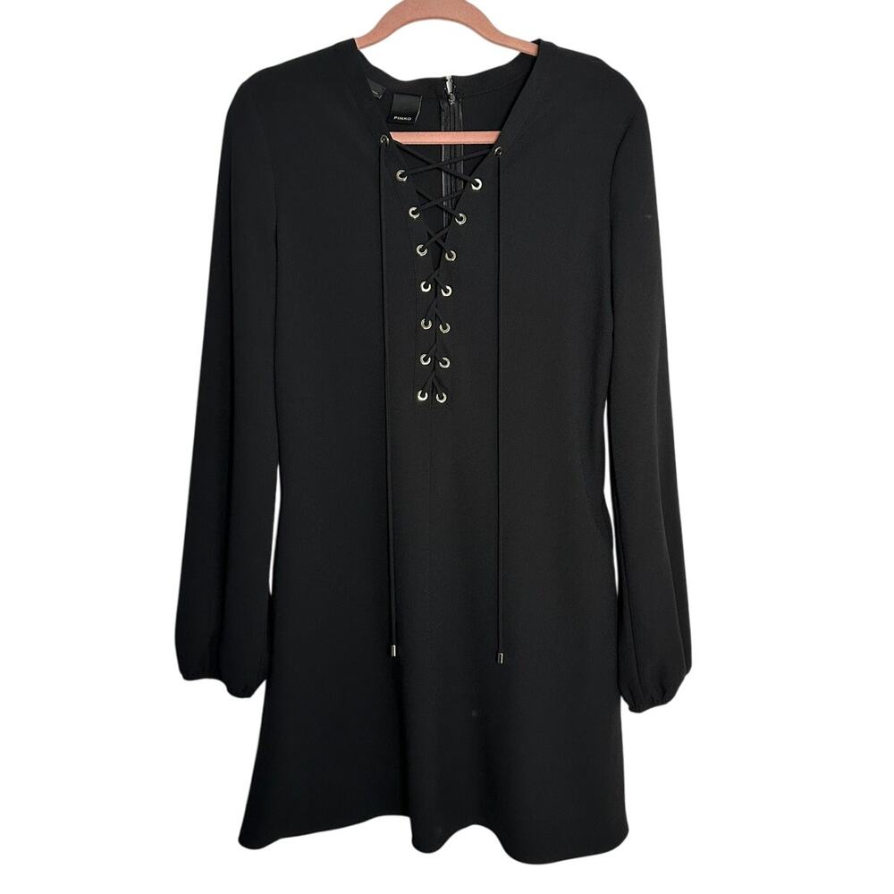 Pinko Affabile Abito Lace Up Black Mini Dress Women's Medium